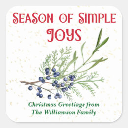 Season of Simple Joys Blue Juniper Christmas Square Sticker