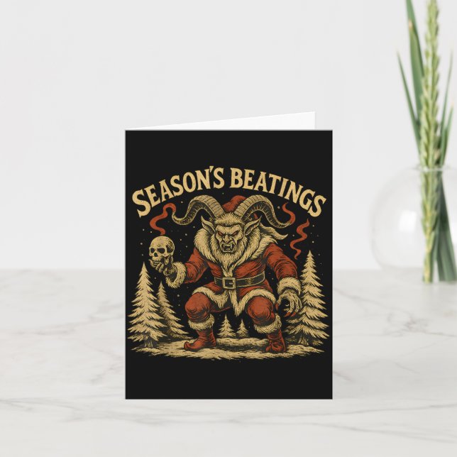 Season’s Beatings Krampus Santa Gothic Holiday Hor Card (Front)
