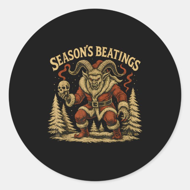 Season’s Beatings Krampus Santa Gothic Holiday Hor Classic Round Sticker (Front)