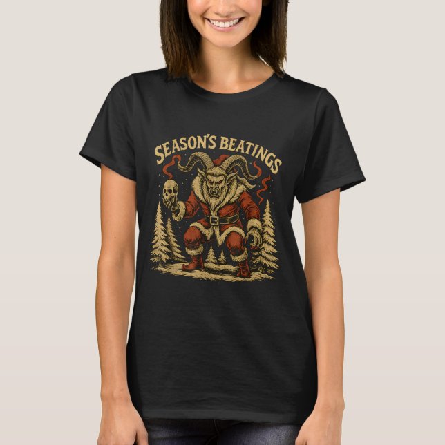 Season’s Beatings Krampus Santa Gothic Holiday Hor T-Shirt (Front)
