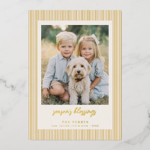 Season’s Blessings Gold Stripe Photo Holiday Card