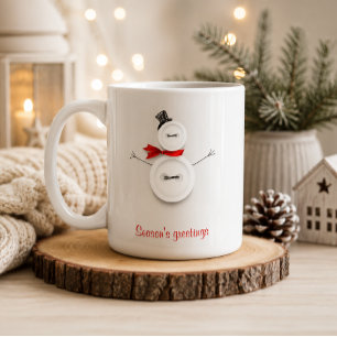 Season’s Greetings Button Snowman Holiday Mug