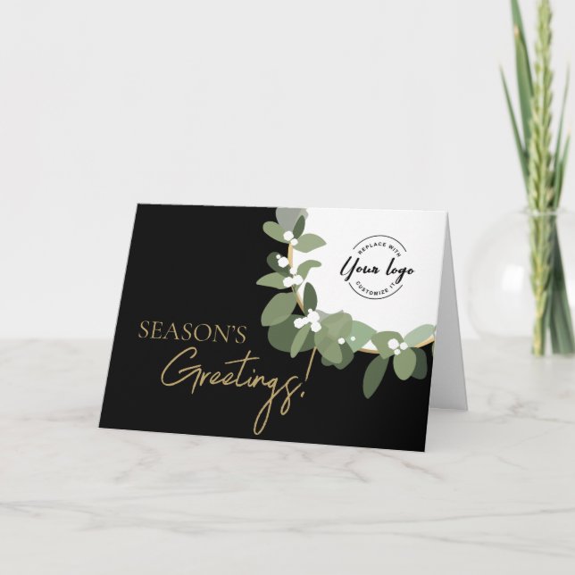 Season’s Greetings! Company Logo black Custom  Holiday Card (Front)