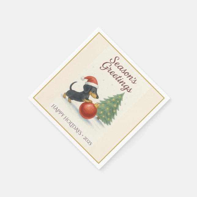 Season’s Greetings Dachshund Holiday Napkins  (Corner)