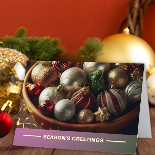 Season’s Greetings Festive Ornament Bowl Foil Holiday Card