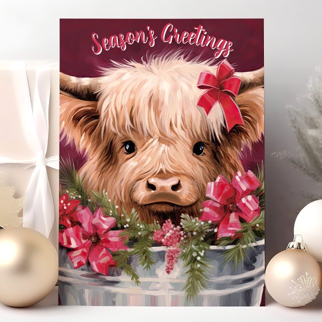 Season’s Greetings Highland Cow Christmas Card (Creator Uploaded)