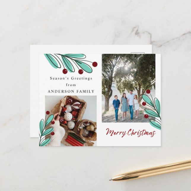 Season’s Greetings Merry Christmas Photo Holiday Postcard (Front/Back In Situ)