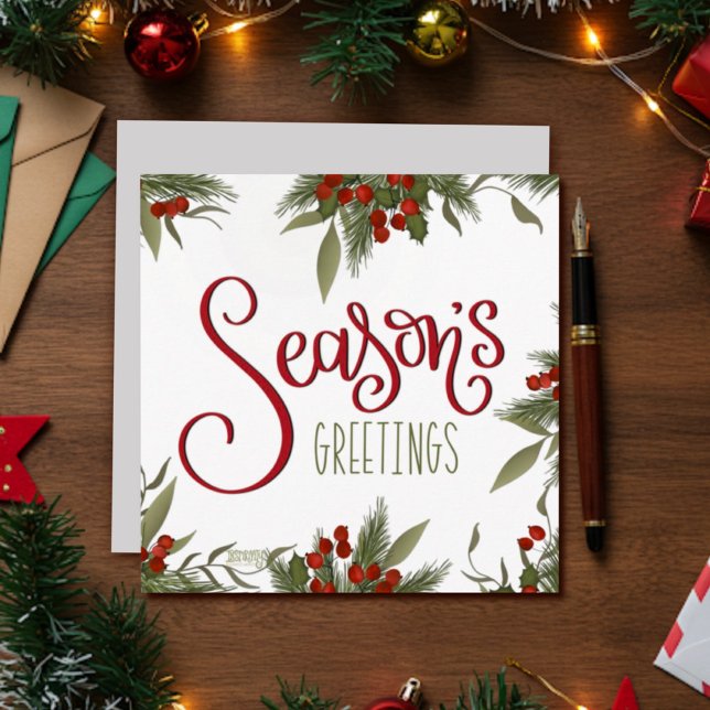 Season’s Greetings Pretty Floral Christmas Holiday Card (Creator Uploaded)