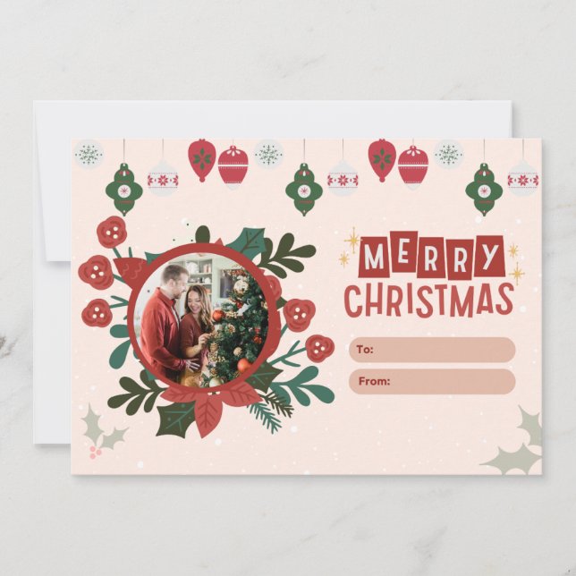 Season’s Greetings Red Floral Christmas Photo Holiday Card (Front)
