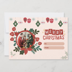 Season’s Greetings Red Floral Christmas Photo Holiday Card