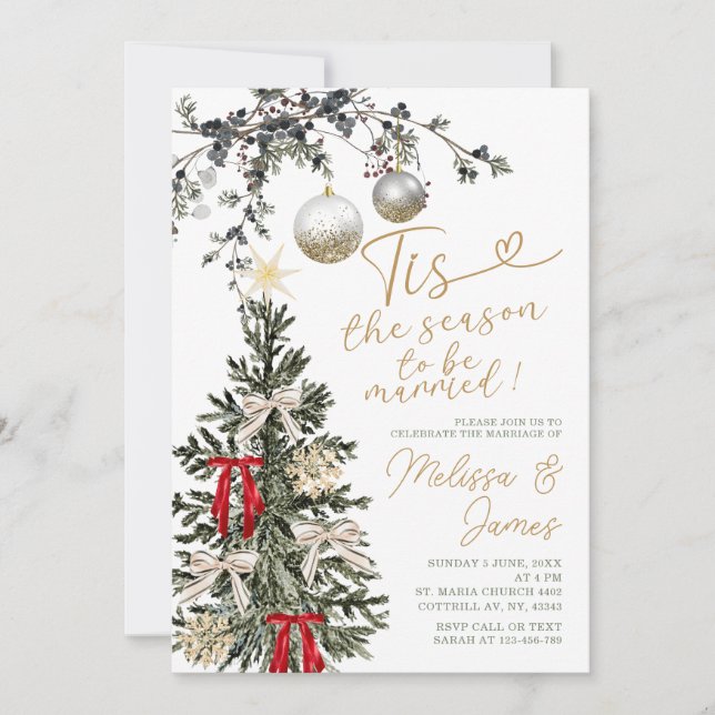 Season To Be Married Christmas Tree Bauble Wedding Invitation (Front)