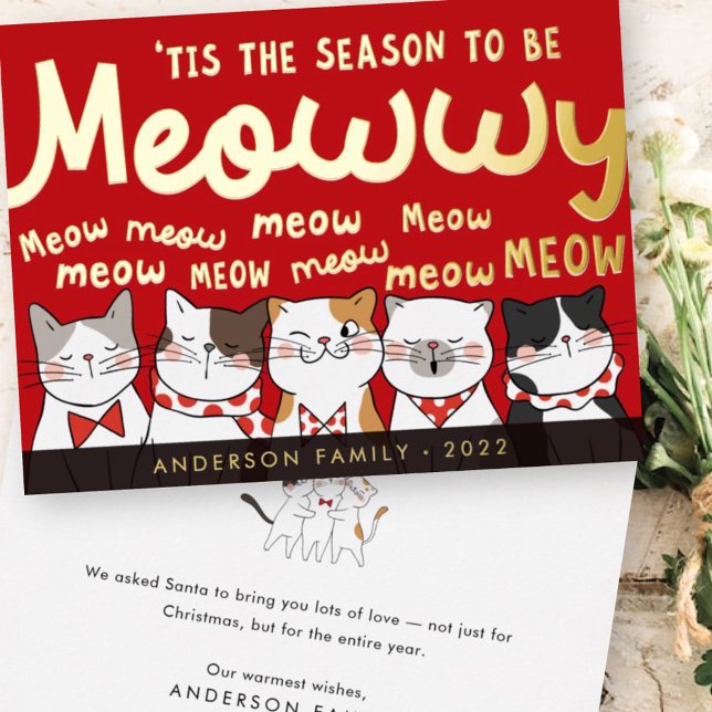 Season to be Meowwy Funny Cute Cats Caroling Foil Holiday Card (Creator Uploaded)