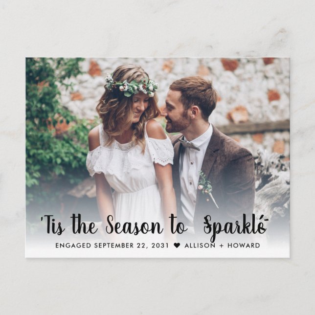 Season To Sparkle Engaged Photo Holiday Engagement Announcement Postcard (Front)