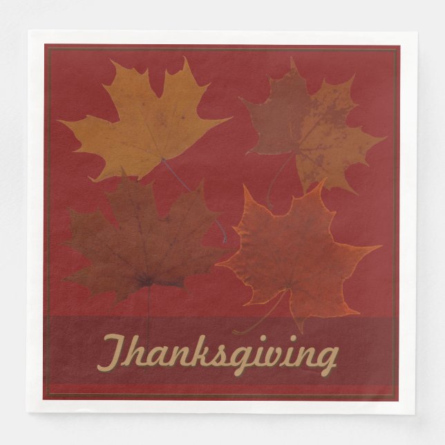 Seasonal 4 Autumn Leaves Thanksgiving Custom Text Napkin (Front)