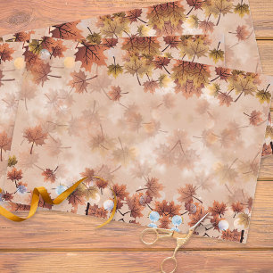 Seasonal Autumn Fall Brown Leaves Wrapping Paper Sheet