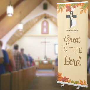 Seasonal Autumn Great is the Lord Psalm 48 Church Retractable Banner