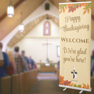 Seasonal Autumn Leaves Thanksgiving Church Welcome Retractable Banner