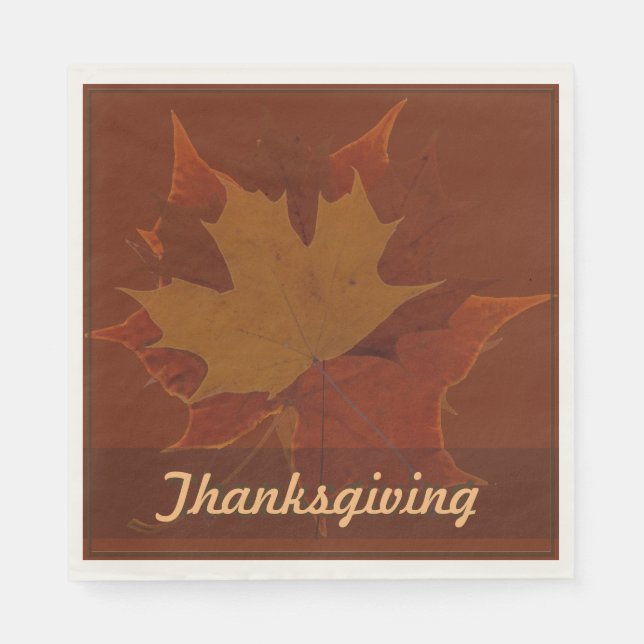 Seasonal Autumn Leaves Thanksgiving Custom Text Napkin (Front)