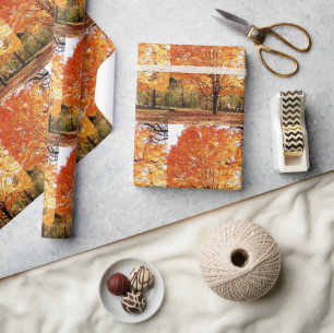 Seasonal Autumn Maple Leaf Tree / Orange Leaves Wrapping Paper