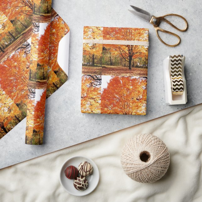 Seasonal Autumn Maple Leaf Tree / Orange Leaves Wrapping Paper (Crafts)