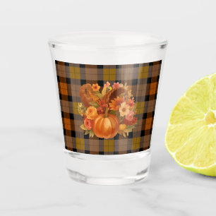 Seasonal Autumn Plaid And Harvest Bouquet Shot Glass