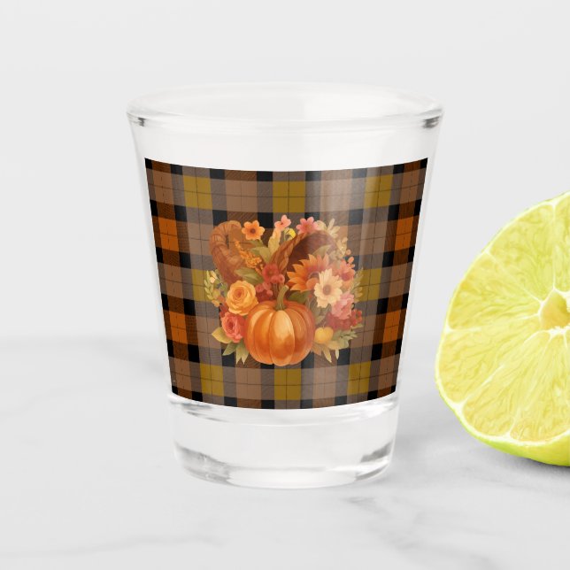 Seasonal Autumn Plaid And Harvest Bouquet  Shot Glass (Front)