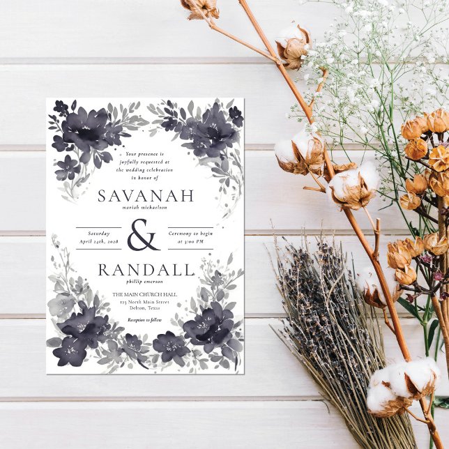 Seasonal Blooms: Elegant Watercolor Wedding  Invitation (Creator Uploaded)