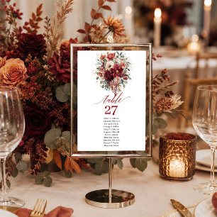 Seasonal Burgundy Gold Floral Bohemian table numbe Number