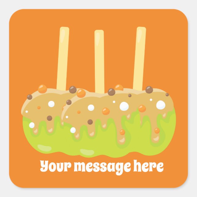 Seasonal caramel apples add message vendors square sticker (Front)