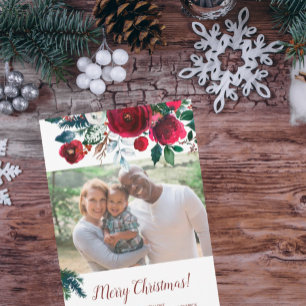 Seasonal Christmas watercolor floral bouquet photo Holiday Card