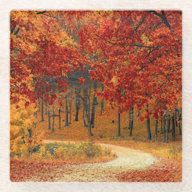 Seasonal colours of autumn--beautiful glass coaster (Front)