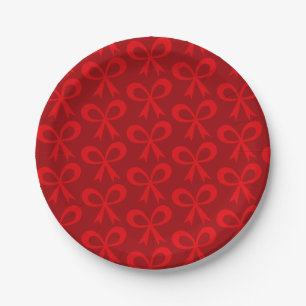 Seasonal Dark Red Bow Pattern Paper Plate