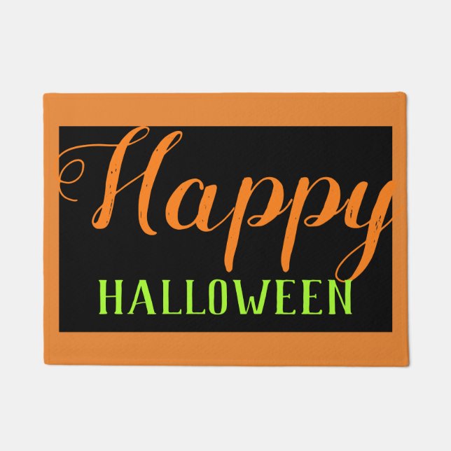 seasonal fall green orange happy Halloween Doormat (Front)