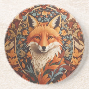 Seasonal Fall Leaves Red Fox Face Coaster