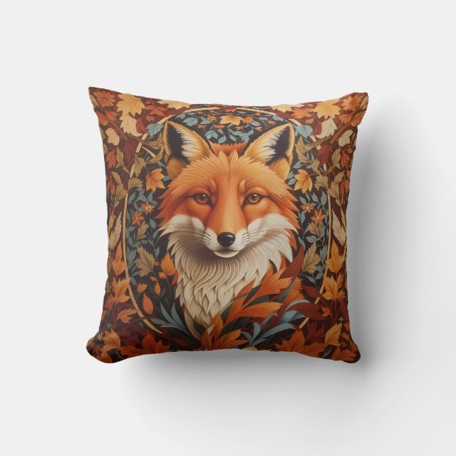 Seasonal Fall Leaves Red Fox Face Cushion (Front)