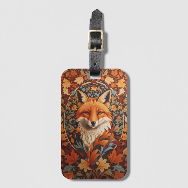 Seasonal Fall Leaves Red Fox Face Luggage Tag (Front Vertical)