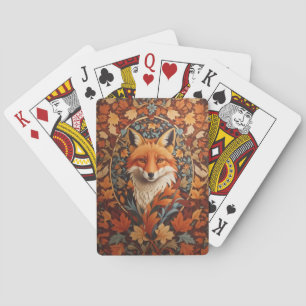 Seasonal Fall Leaves Red Fox Face Playing Cards