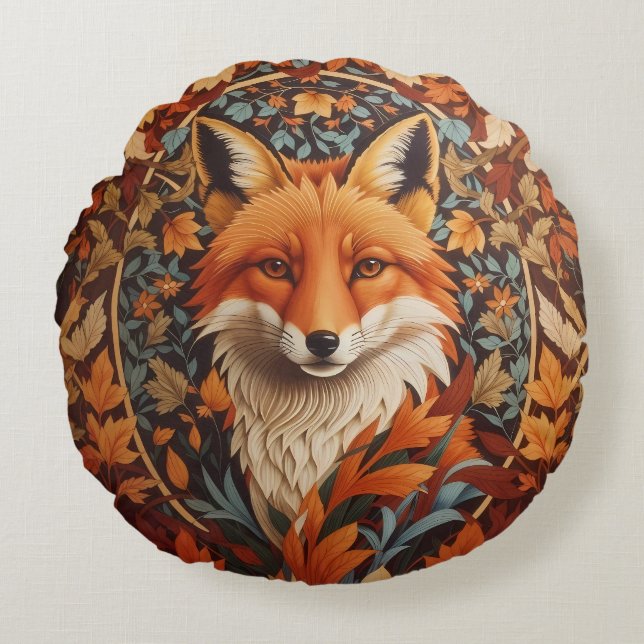 Seasonal Fall Leaves Red Fox Face Round Cushion (Front)