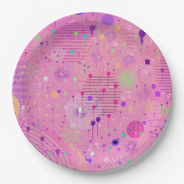 Seasonal Fruit Salad: Abstract Painting Paper Plate (Front)