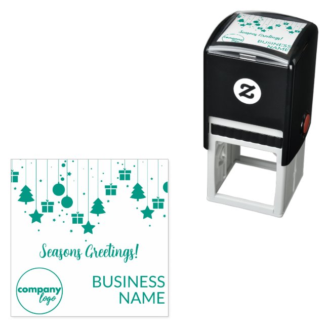 SEASONAL GREETINGS  CUSTOM BUSINESS LOGO HOLIDAY SELF-INKING STAMP (In Situ)
