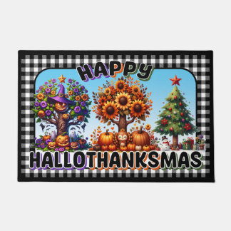 Seasonal Halloween Door Mat with "HalloThanksMas"