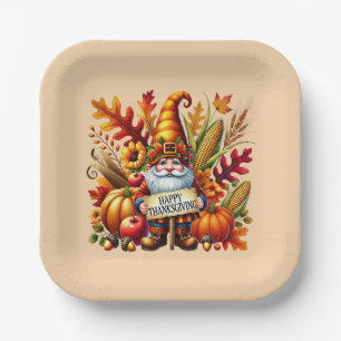 Seasonal Happy Thanksgiving gnome party Paper Plate