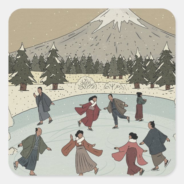 Seasonal Ice Skating Square Sticker (Front)