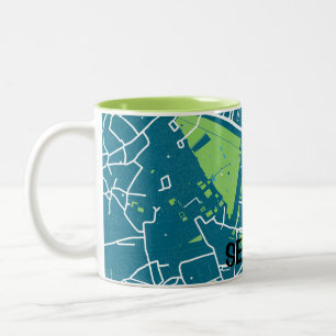 Seasonal map of Seville - Blue-Green Two-Tone Coffee Mug