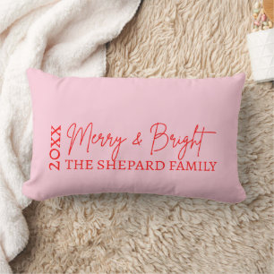 Seasonal Modern Merry Bright Red Pink Christmas  Lumbar Cushion
