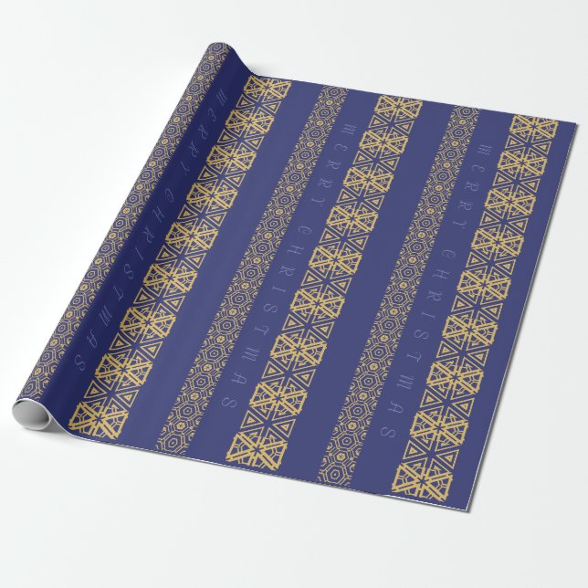 Seasonal Ornamentic Adjustable Greeting Blue Wrapping Paper (Unrolled)
