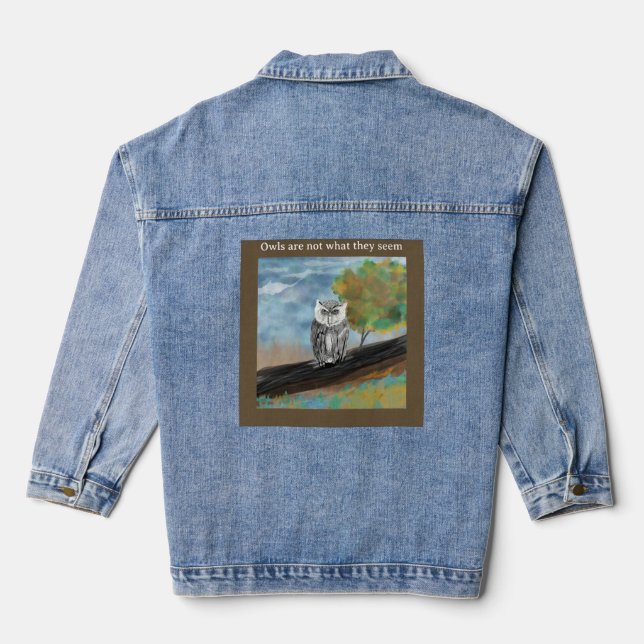 Seasonal Owl Painting in Nature Wonders Denim Jacket (Back)