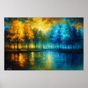 Seasonal Reflections - Autumn Gold Meets Winter Poster