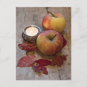 Seasonal romantic autmnal apples leaves still life postcard