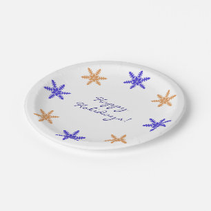 Seasonal Snowflakes Happy Holidays on any Colour Paper Plate